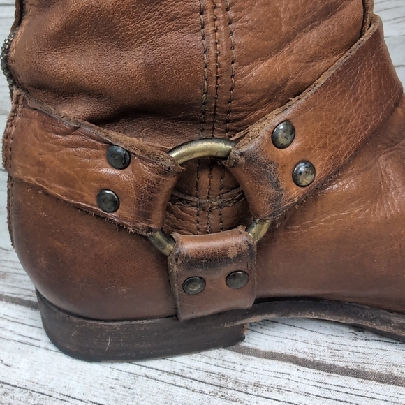 Frye Phillip Harness Boots Cognac Leather Women Size 9 - Picture 10 of 16